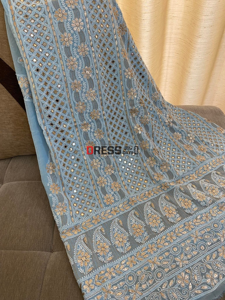 Powder Blue Mirror & Gota Patti Chikankari Suit Suits