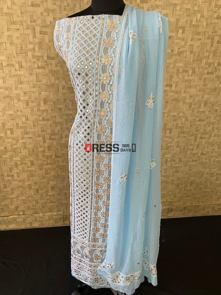 Powder Blue Mirror & Gota Patti Chikankari Suit Suits