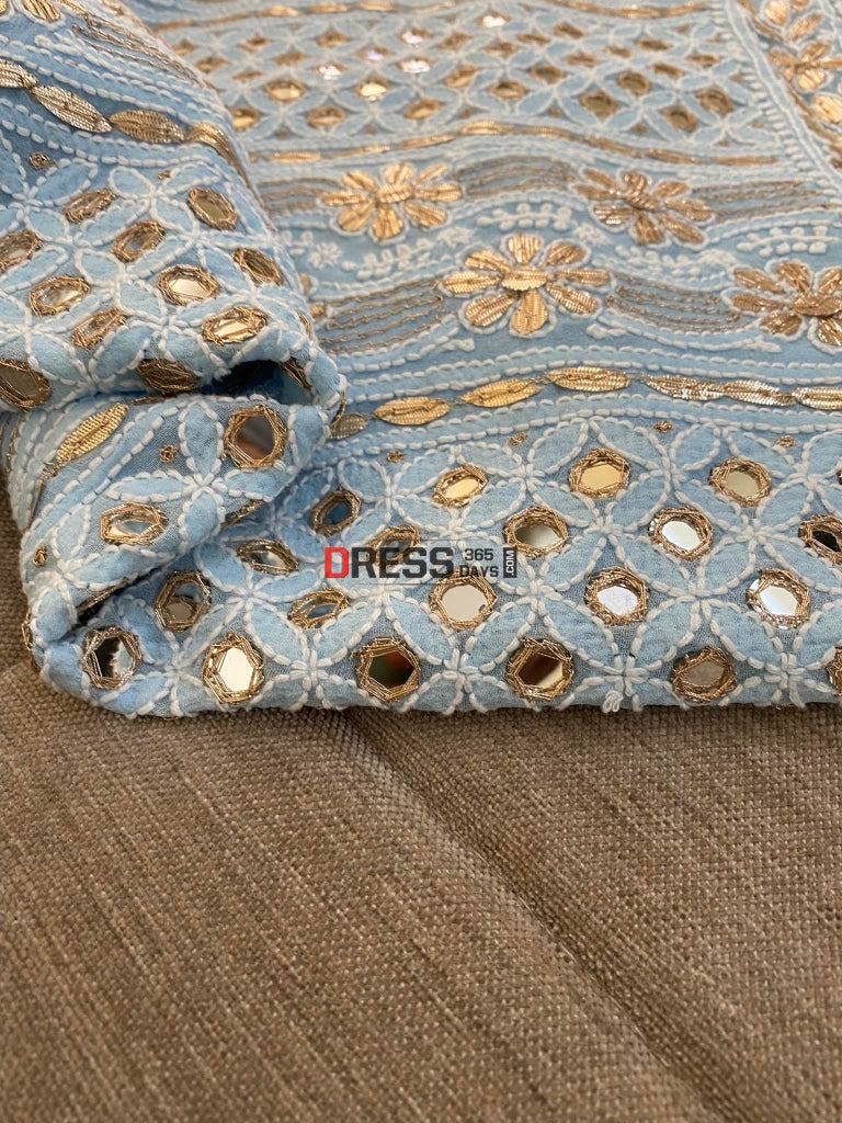 Powder Blue Mirror & Gota Patti Chikankari Suit Suits