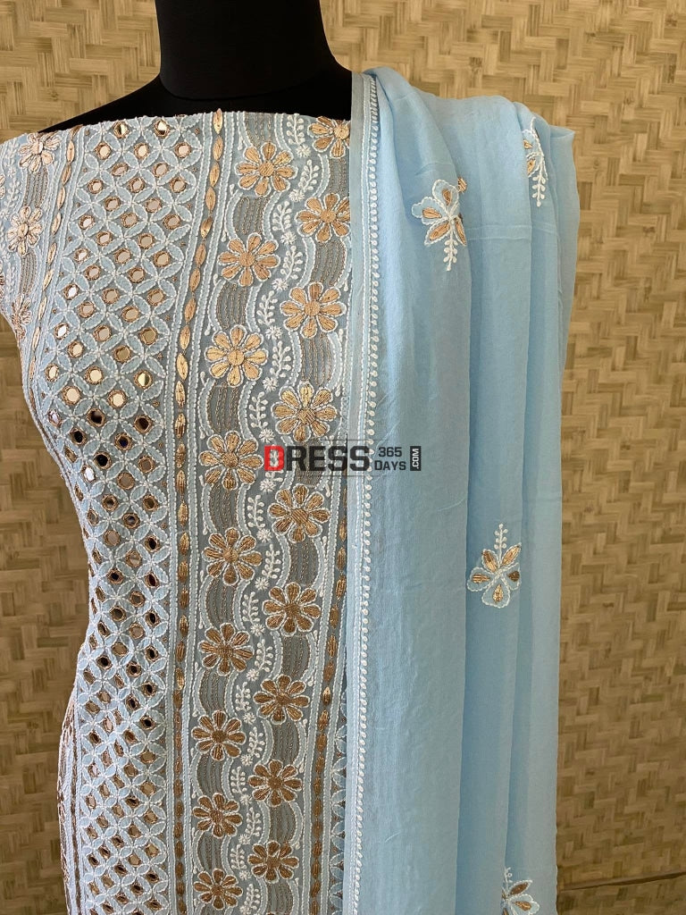 Powder Blue Mirror & Gota Patti Chikankari Suit Suits