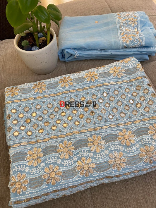 Powder Blue Mirror & Gota Patti Chikankari Suit Suits