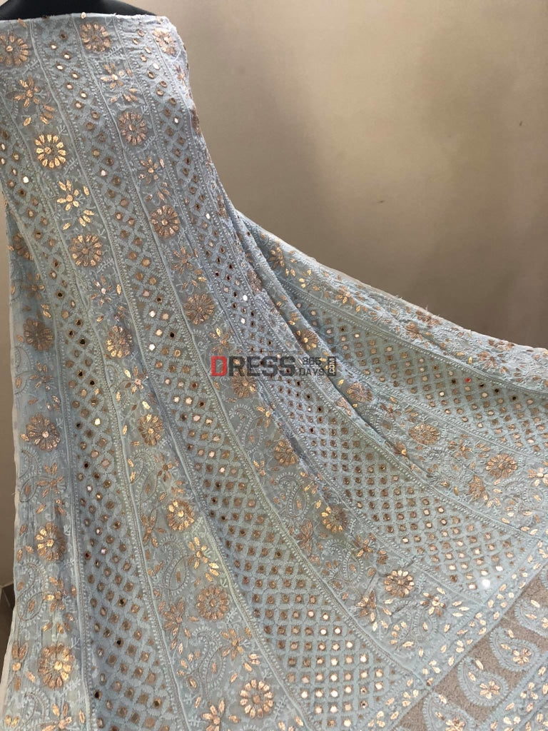 Powder Blue Mirror & Gota Patti Lucknowi Anarkali Suit Chikankari