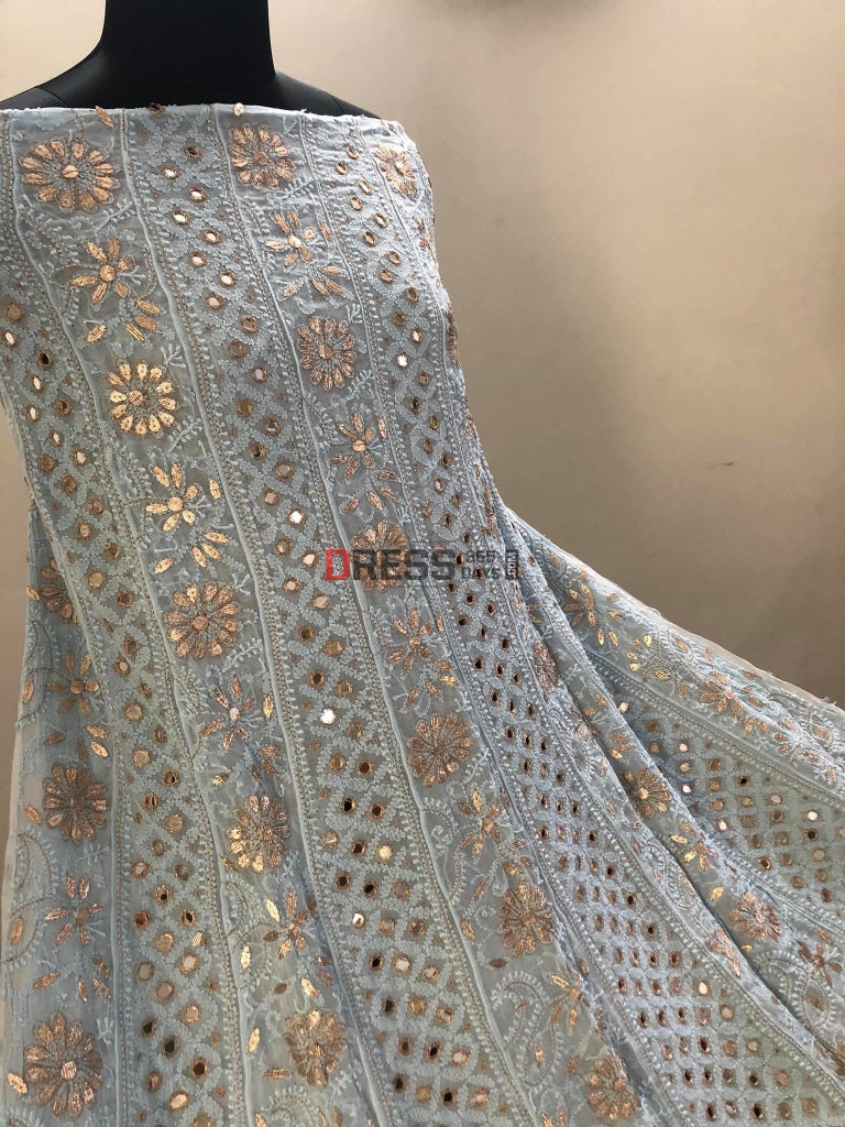 Powder Blue Mirror & Gota Patti Lucknowi Anarkali Suit Chikankari