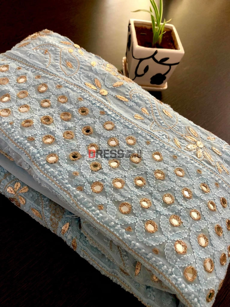 Powder Blue Mirror & Gota Patti Lucknowi Anarkali Suit Chikankari