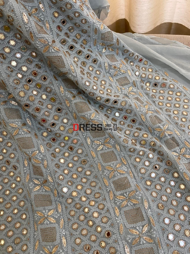 Powder Blue Mirror & Gota Patti Lucknowi Suit Chikankari Suits