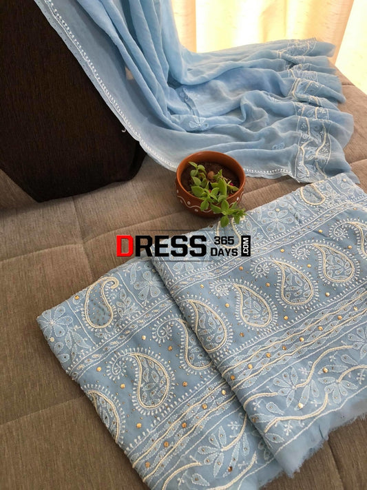 Powder Blue Pearl & Kamdani Chikankari Suit Suits