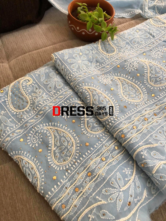 Powder Blue Pearl & Kamdani Chikankari Suit Suits