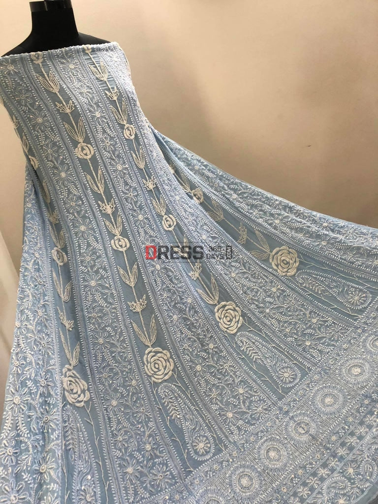 Powder Blue Pearl Lucknowi Anarkali Suit Chikankari