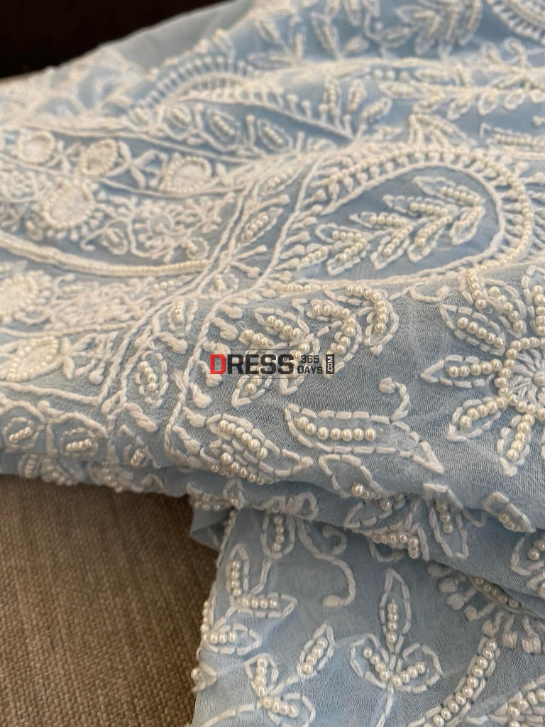 Powder Blue Pearl Lucknowi Chikankari Suit Suits
