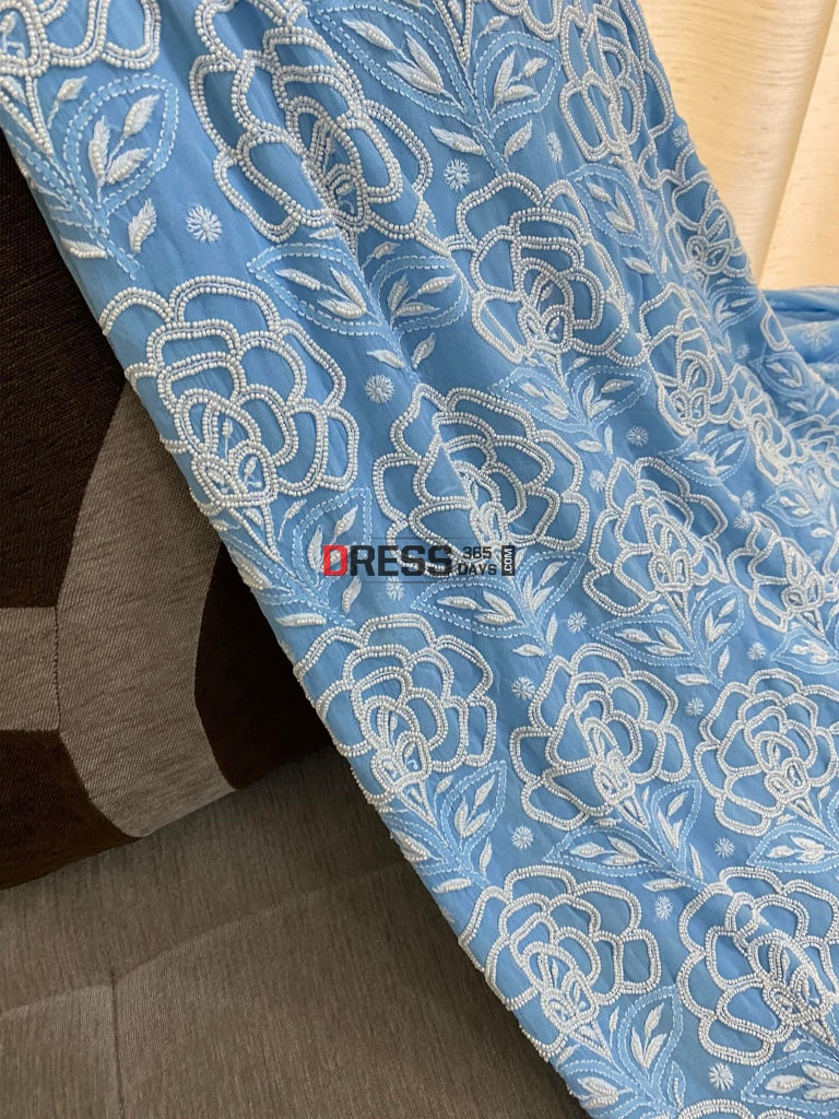 Powder Blue Pearl Lucknowi Chikankari Suit Suits