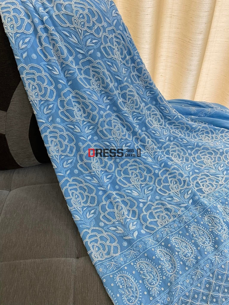 Powder Blue Pearl Lucknowi Chikankari Suit Suits