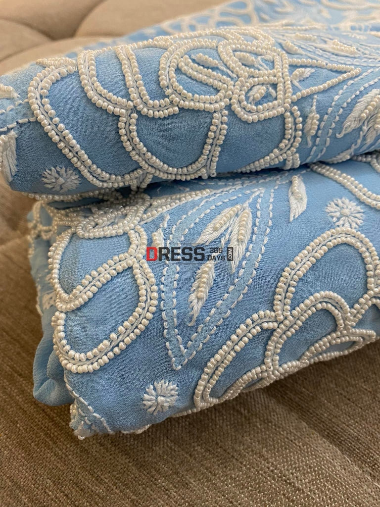 Powder Blue Pearl Lucknowi Chikankari Suit Suits