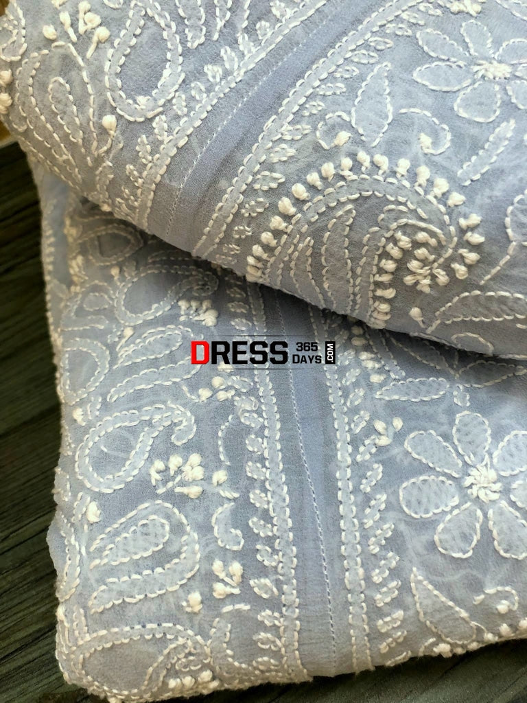 Powder Blue Pure Georgette Lucknowi Chikankari Lehenga Set