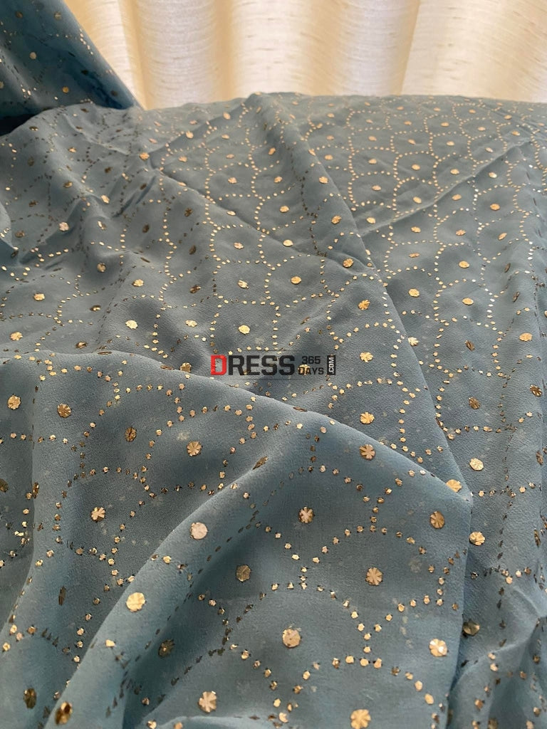 Powder Blue Pure Georgette Mukaish Dupatta Chikankari