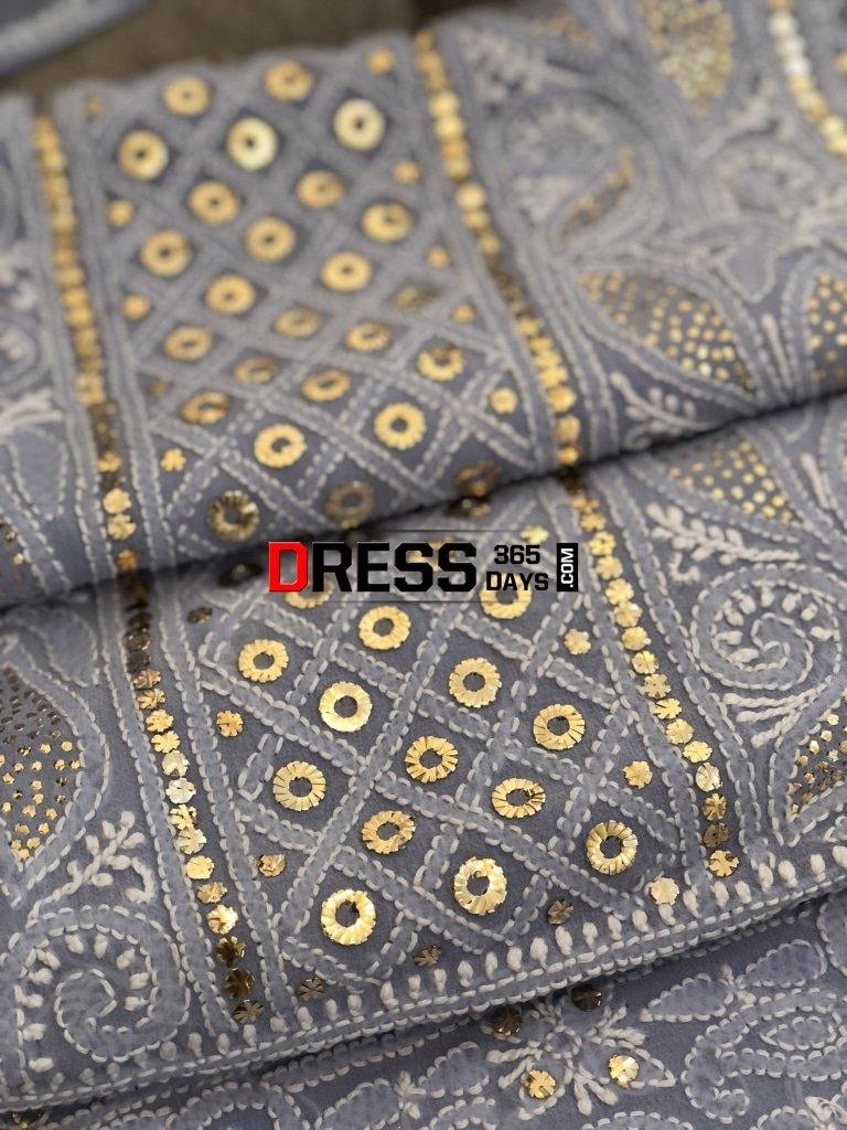 Powder Blue Ring Mukaish Chikankari Suit Suits