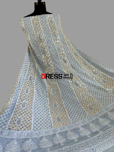 Powder Blue Ring Mukaish Work Chikankari Anarkali (Anarkali and Dupatta)