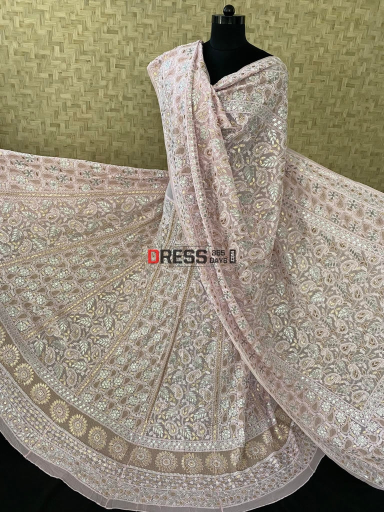 Powder Pink Chikankari Gota Patti Lehenga Set