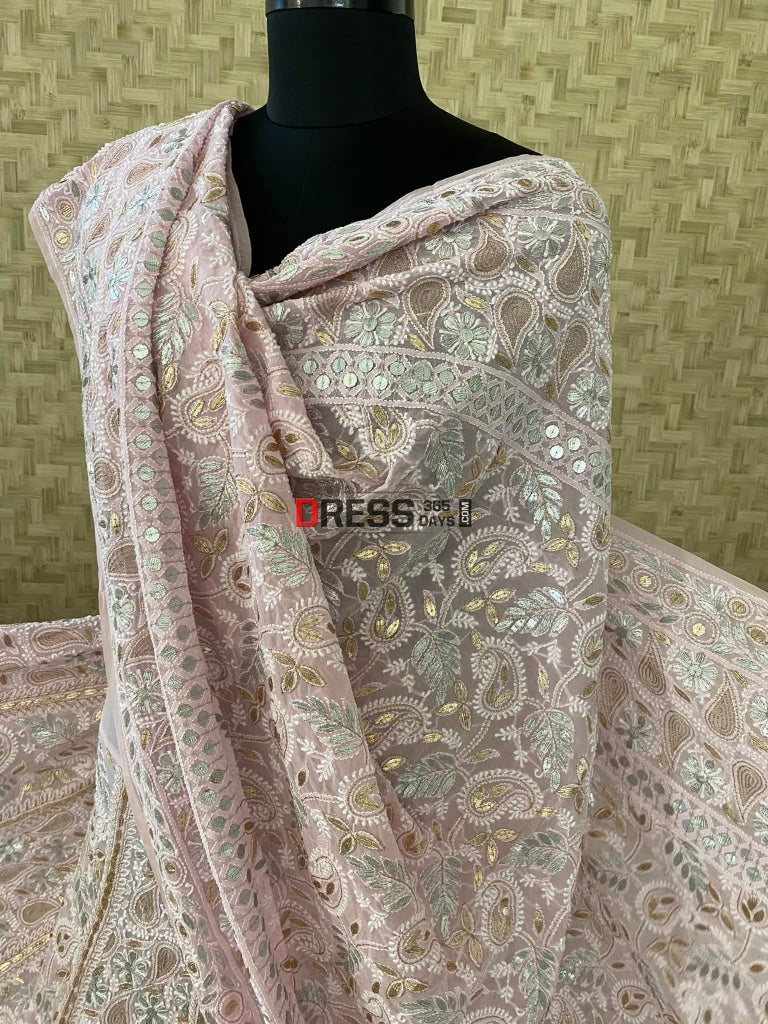 Powder Pink Chikankari Gota Patti Lehenga Set