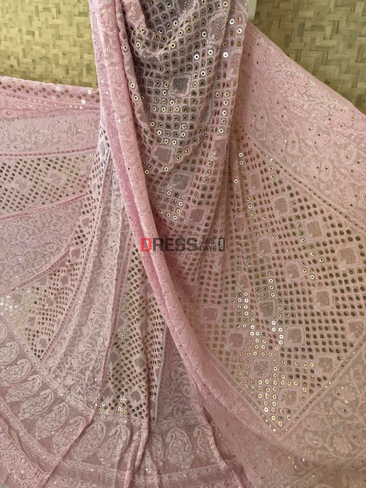 Powder Pink Chikankari Ring Mukaish Lehenga Set