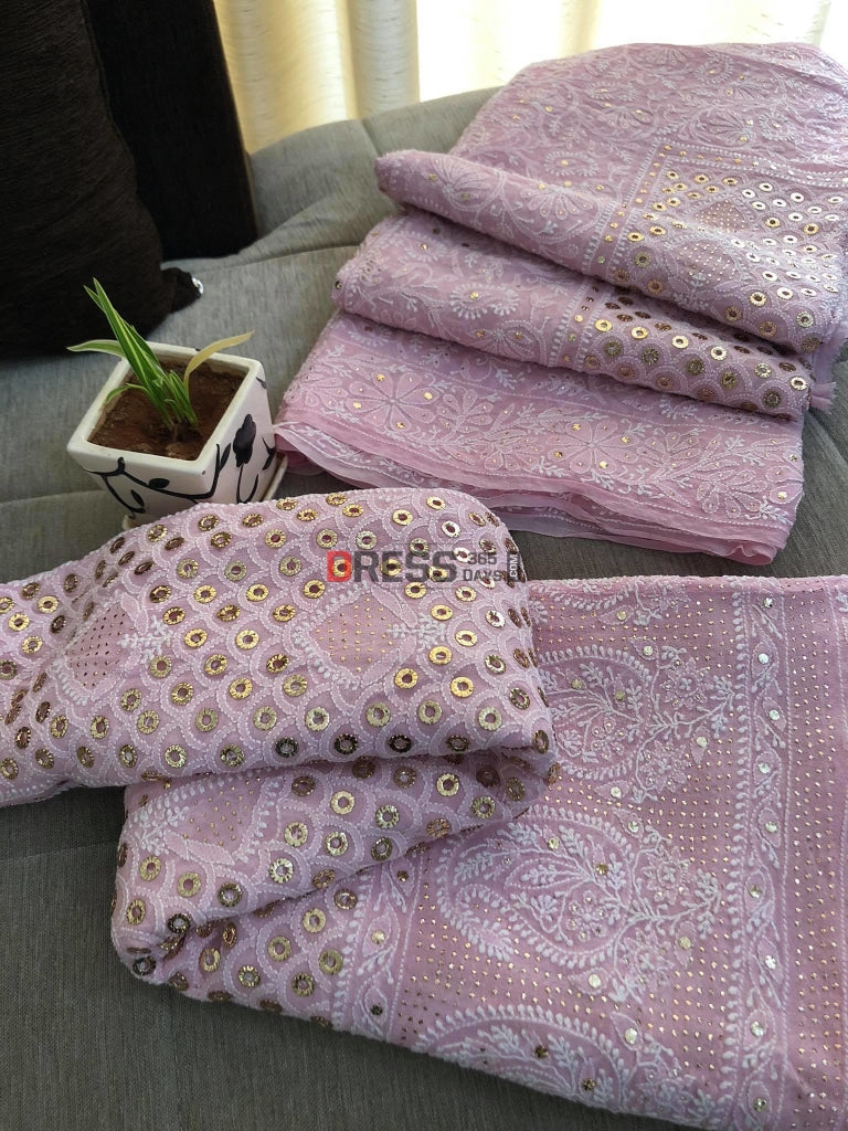 Powder Pink Chikankari Ring Mukaish Lehenga Set