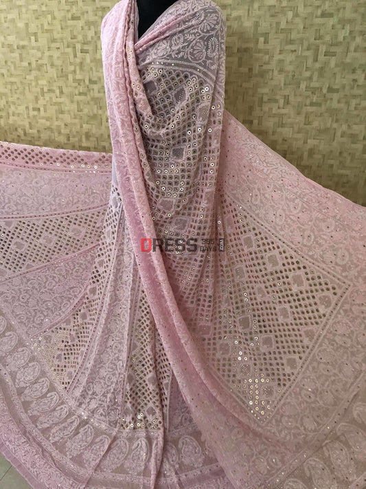 Powder Pink Chikankari Ring Mukaish Lehenga Set