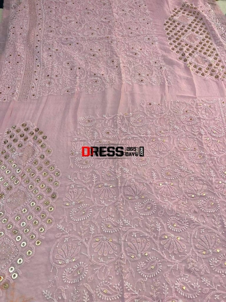 Powder Pink Chikankari Ring Mukaish Lehenga Set
