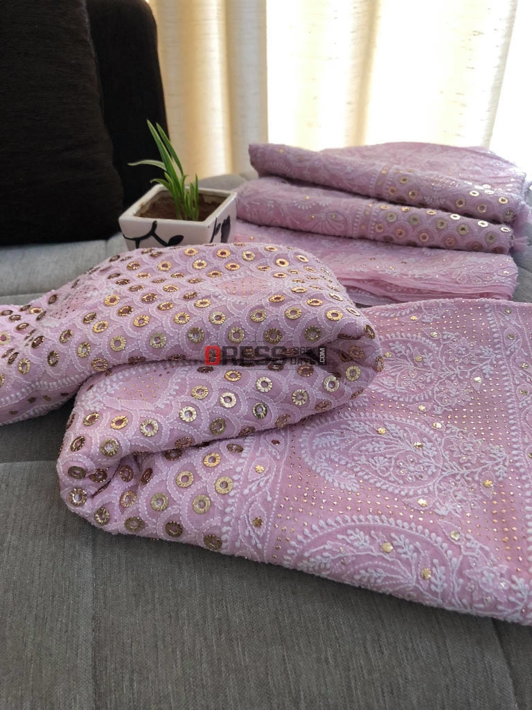 Powder Pink Chikankari Ring Mukaish Lehenga Set