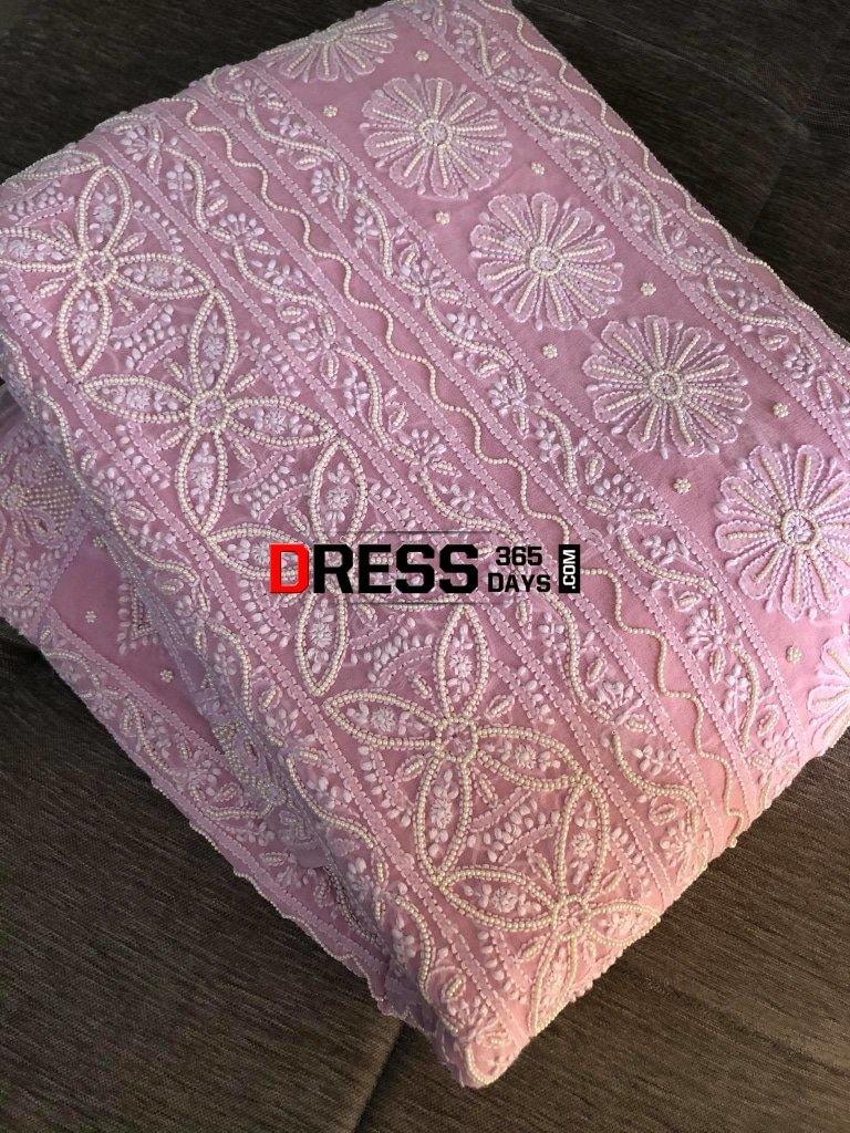 Powder Pink Chikankari Saree With Pearls