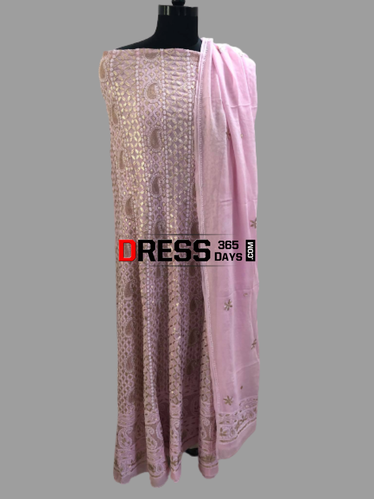 Powder Pink Gota Patti Chikankari Anarkali Suit