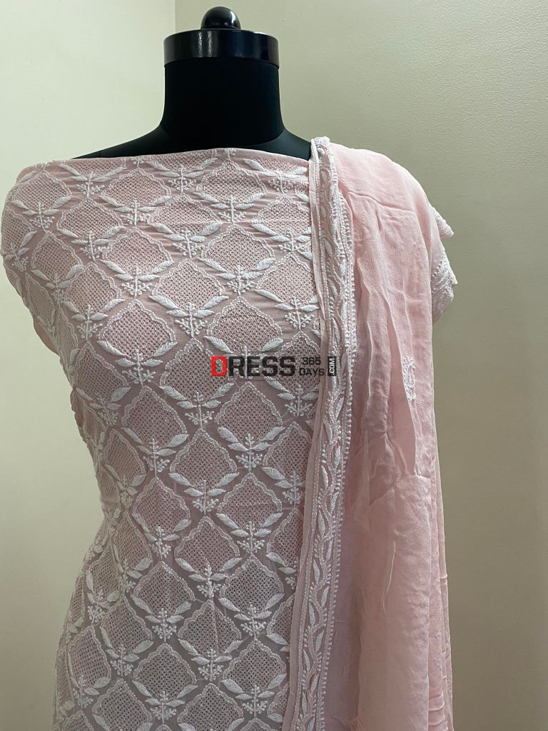 Powder Pink Hand Jaali Chikankari Suit Suits