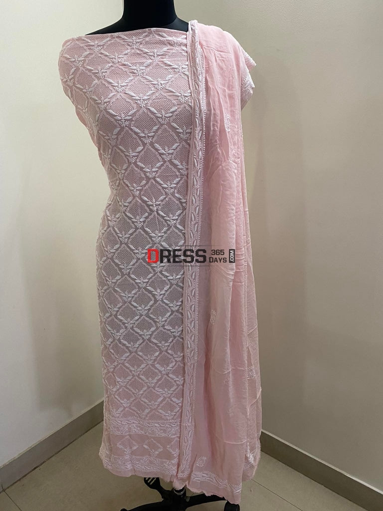 Powder Pink Hand Jaali Chikankari Suit Suits