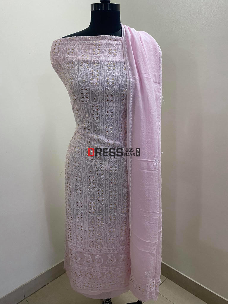 Powder Pink Kamdani Lucknowi Kurta Dupatta Set Chikankari Suits