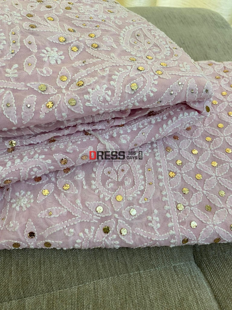 Powder Pink Kamdani Lucknowi Lehenga Set Chikankari