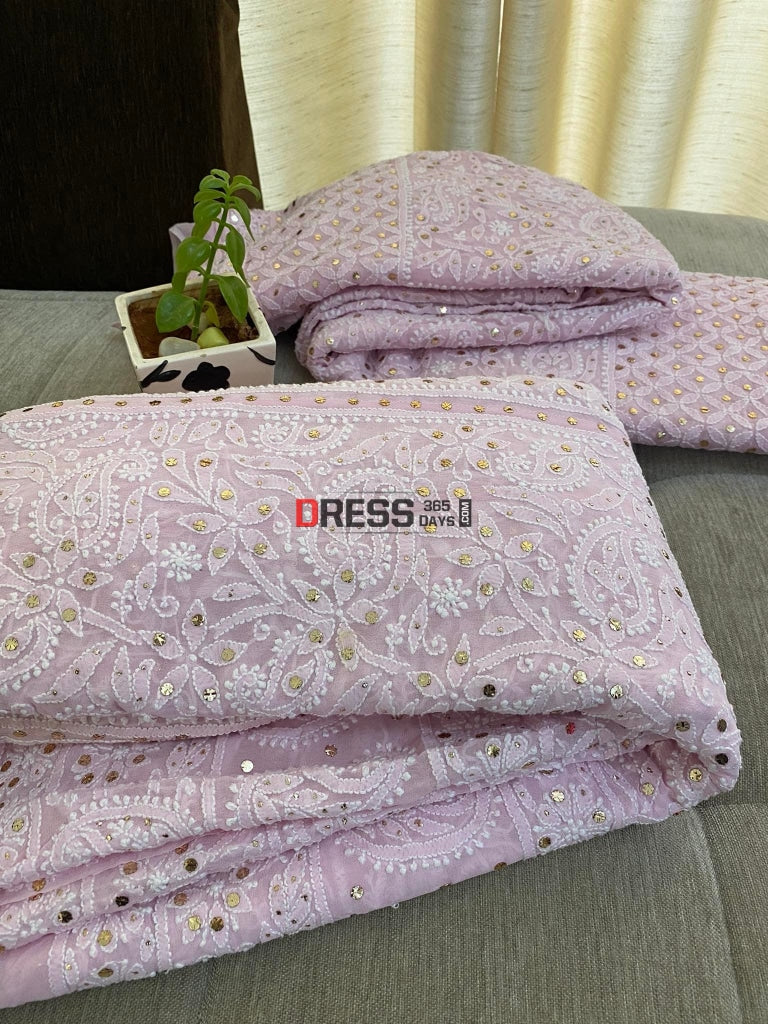 Powder Pink Kamdani Lucknowi Lehenga Set Chikankari