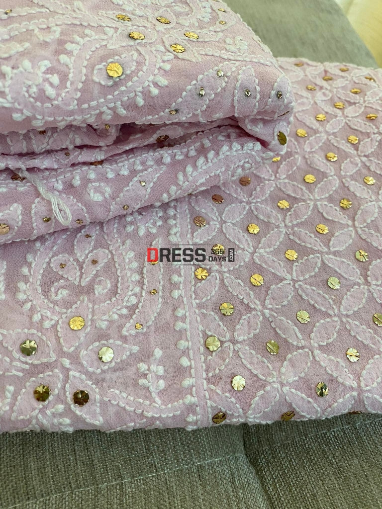 Powder Pink Kamdani Lucknowi Lehenga Set Chikankari