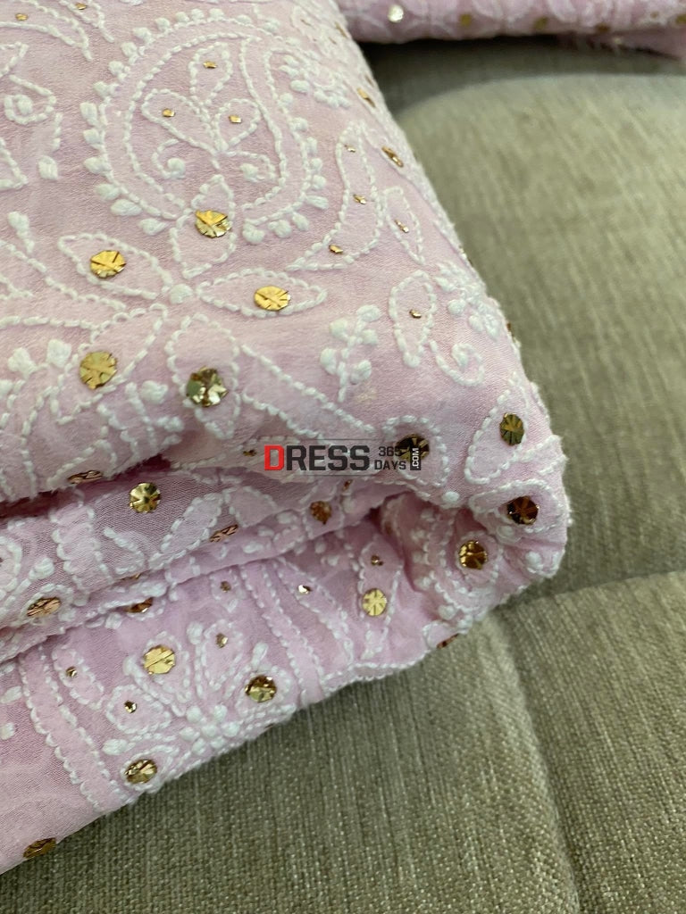 Powder Pink Kamdani Lucknowi Lehenga Set Chikankari