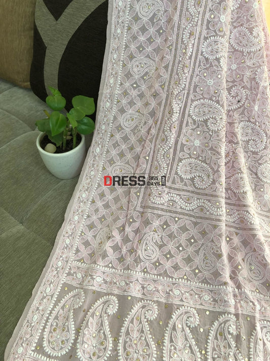 Powder Pink Kamdani Work Chikankari Dupatta