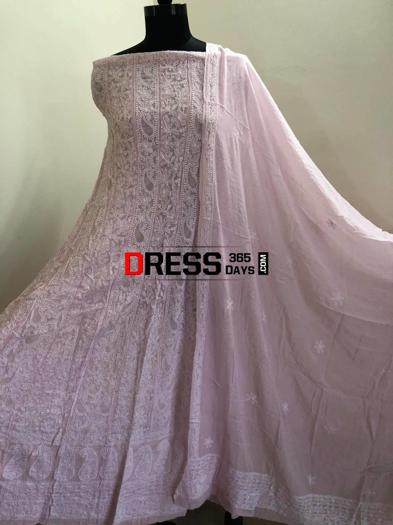 Powder Pink Lucknowi Chikankari Anarkali Suit