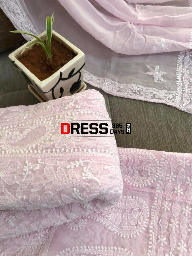 Powder Pink Lucknowi Chikankari Anarkali Suit