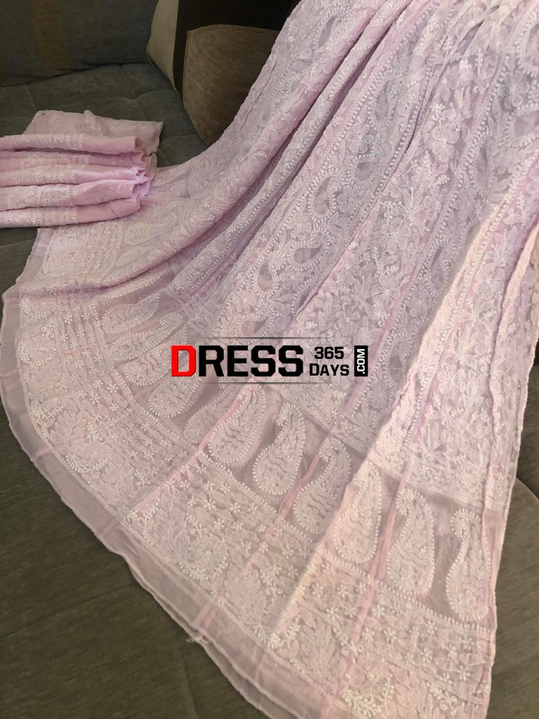 Powder Pink Lucknowi Chikankari Anarkali Suit