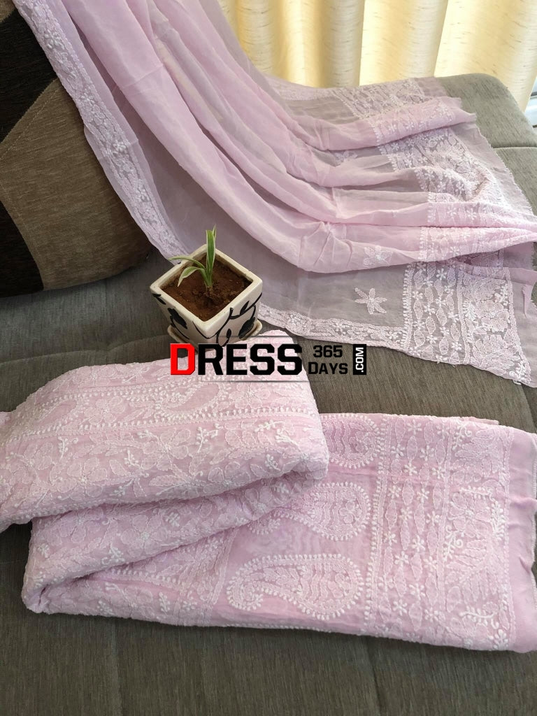 Powder Pink Lucknowi Chikankari Anarkali Suit