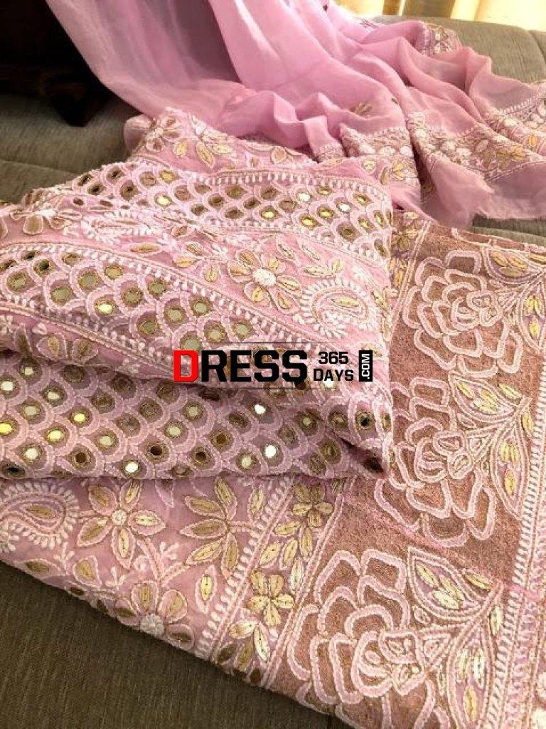 Powder Pink Mirror & Gota Patti Chikankari Anarkali Suit