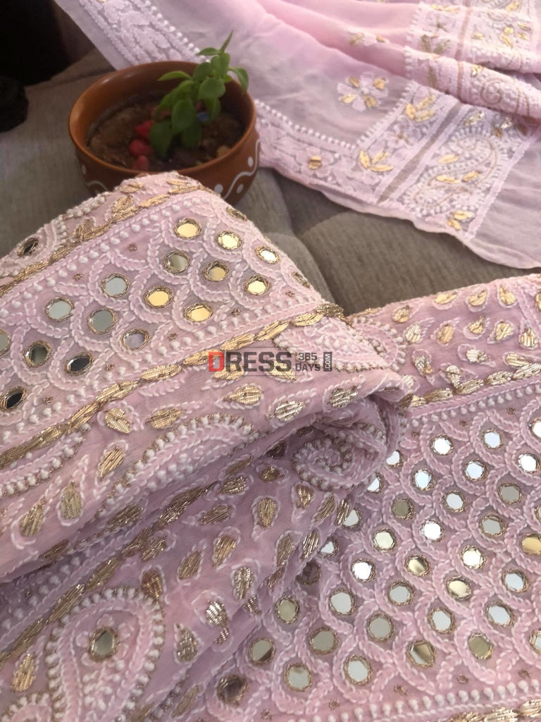 Powder Pink Mirror Gota Patti & Chikankari Anarkali Suit