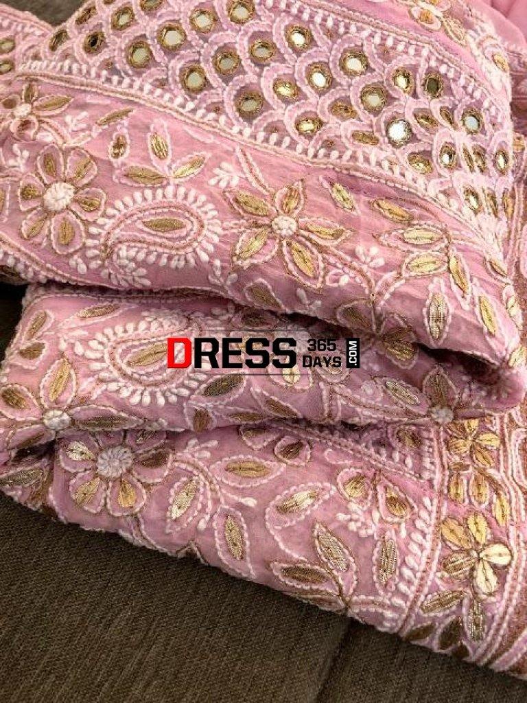 Powder Pink Mirror & Gota Patti Chikankari Anarkali Suit