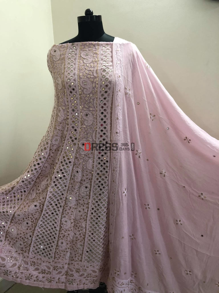 Powder Pink Mirror Gota Patti & Chikankari Anarkali Suit