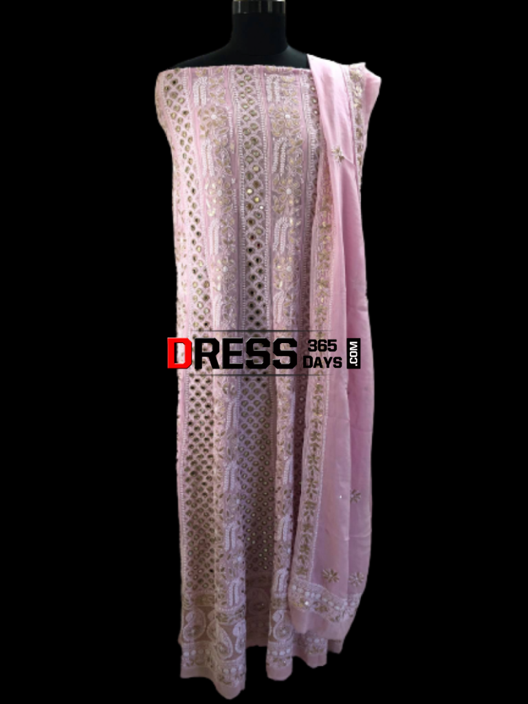 Powder Pink Mirror & Gota Patti Chikankari Anarkali Suit