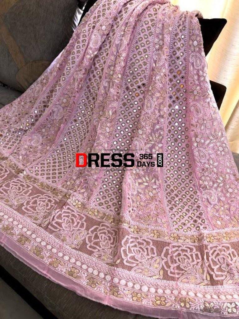 Powder Pink Mirror & Gota Patti Chikankari Anarkali Suit