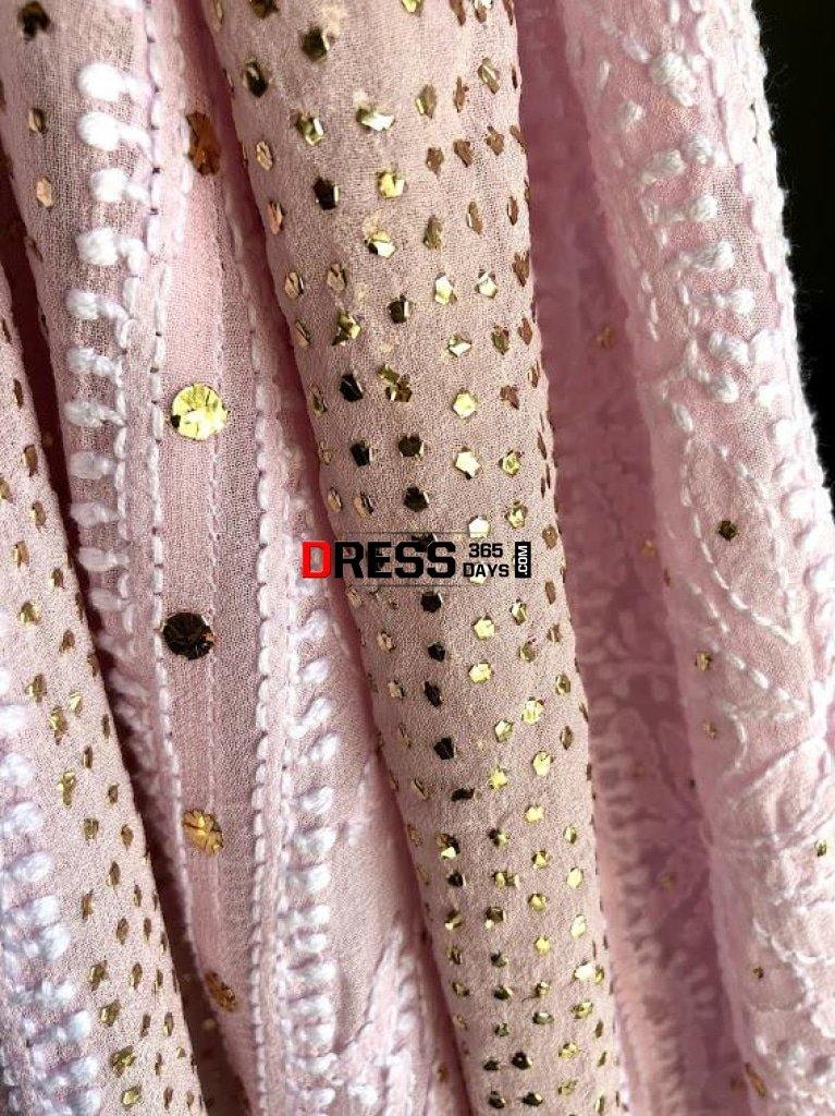 Powder Pink Mukaish Chikankari Anarkali Suit (Anarkali And Dupatta)