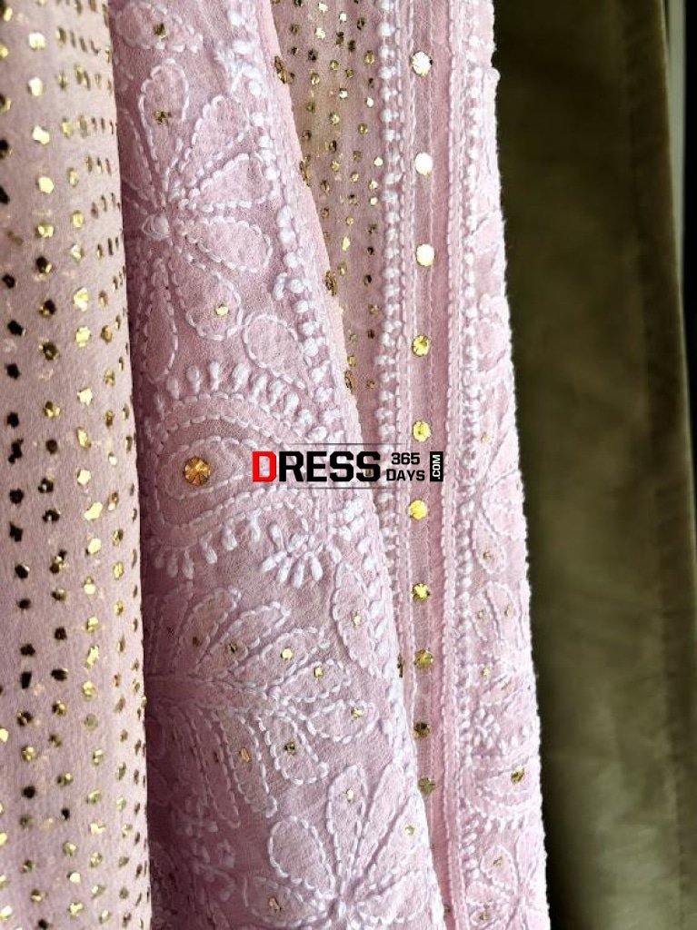 Powder Pink Mukaish Chikankari Anarkali Suit (Anarkali And Dupatta)