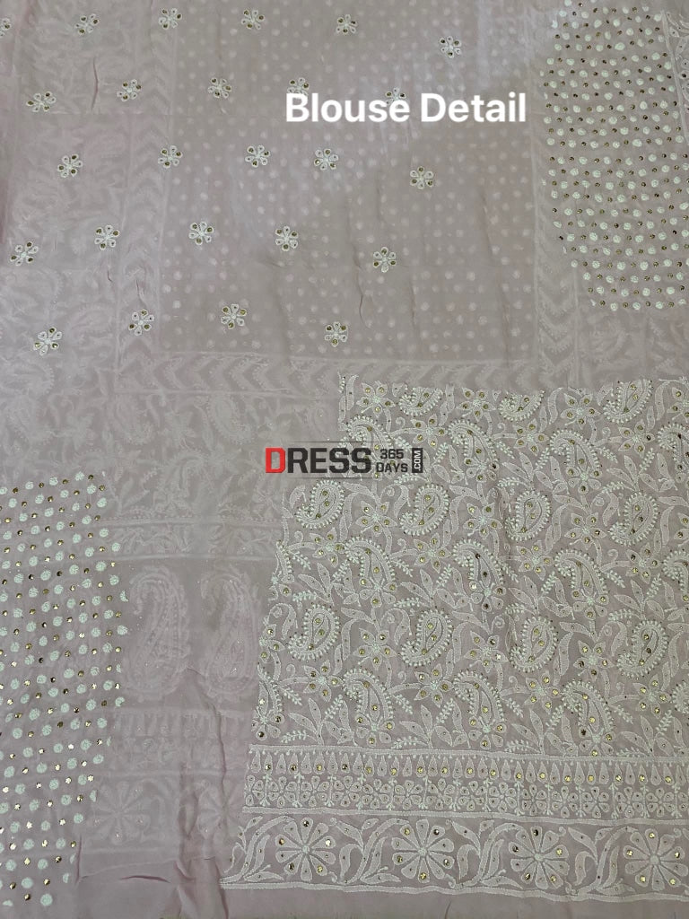 Powder Pink Mukaish Lucknowi Chikankari Lehenga Set